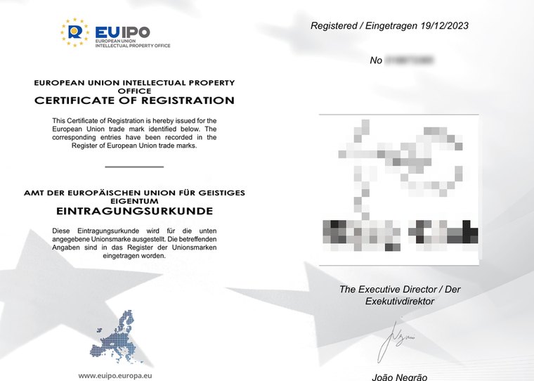 EUIPO 유럽상표 등록증