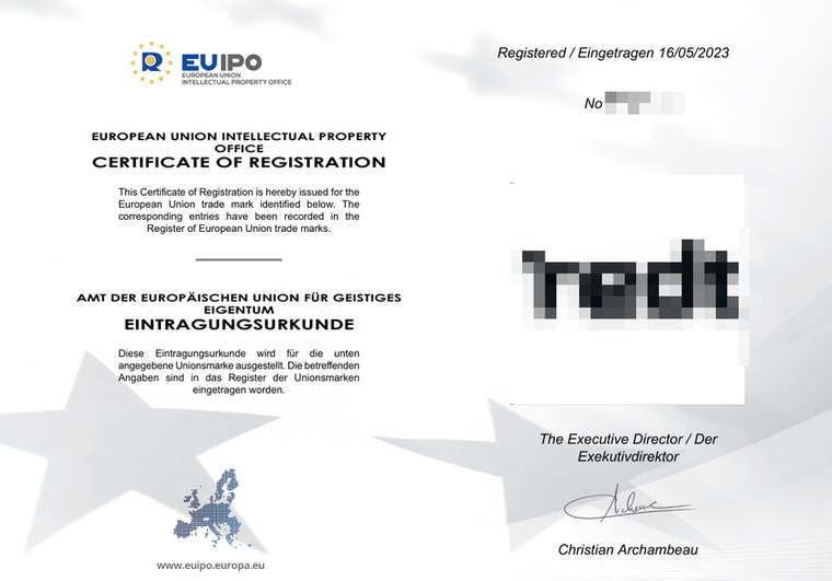 EUIPO 유럽상표 등록증